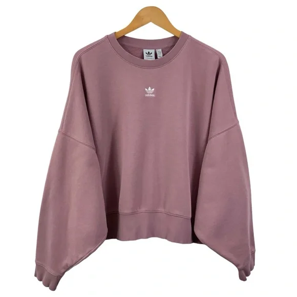 ADIDAS ORIGINALS Size XL Sweatshirt Cropped Loose Fit Magic Mauve Oversized C18 - Picture 2 of 10